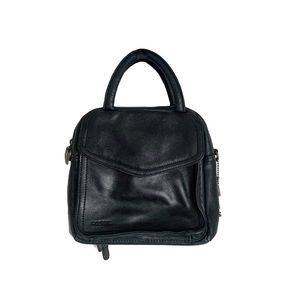 Vintage Fossil Genuine Leather Black Portfolio Convertible Crossbody Mini Bag